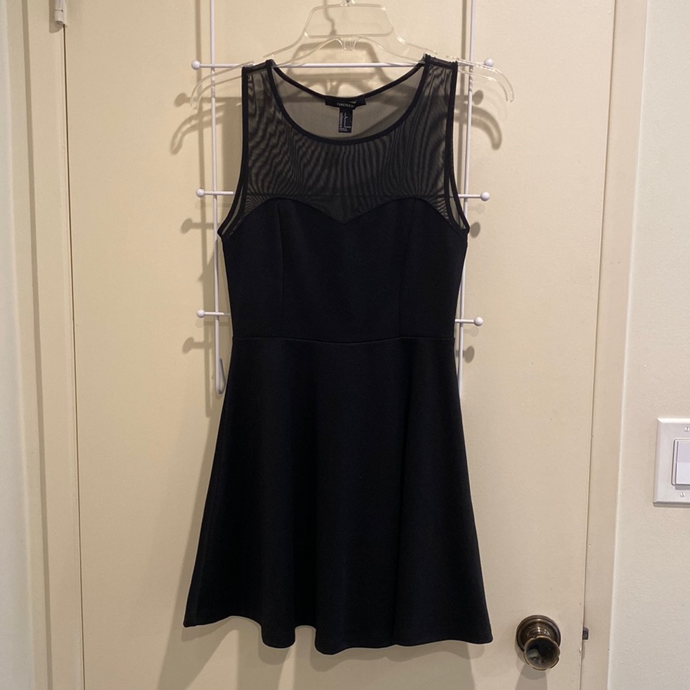 FOREVER 21 black mini dress with mesh detail